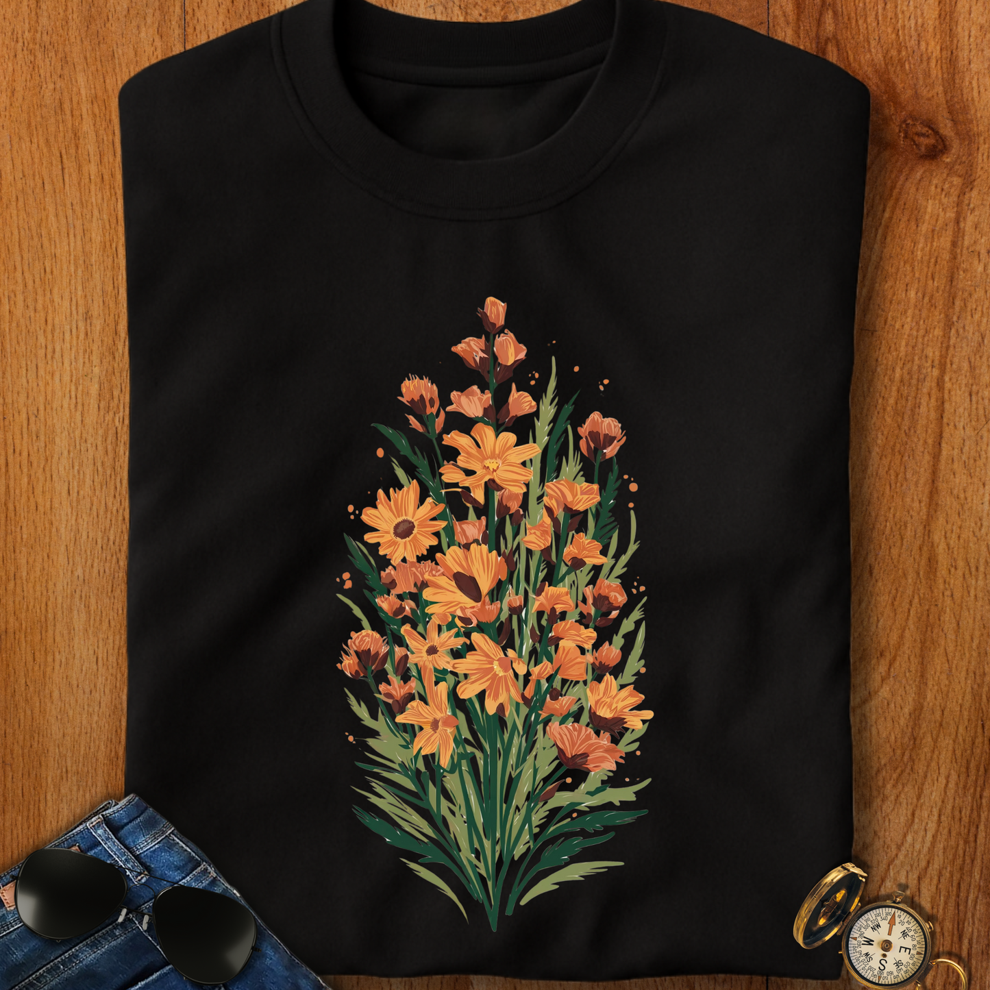 Orange Flowers Camping T-Shirt