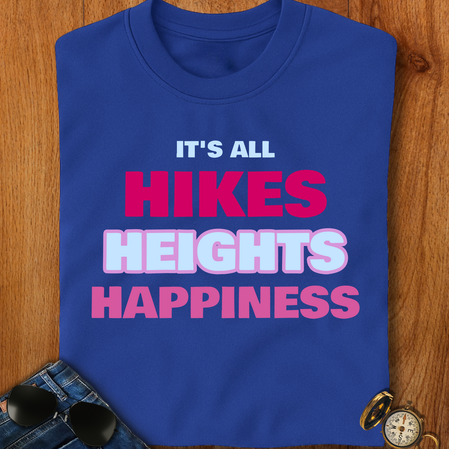Hikes Heights and Happiness Backpacking T-Shirt