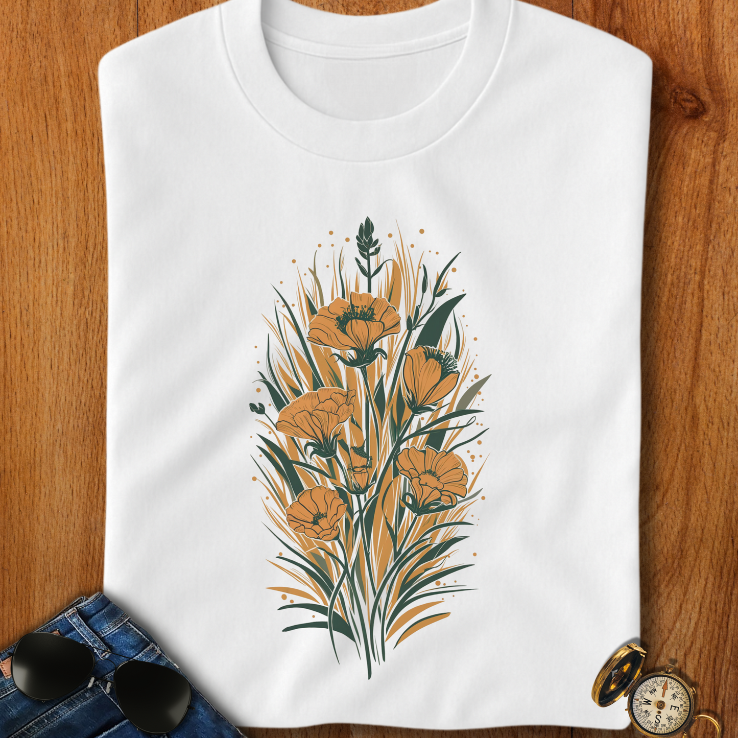 Golden Flowers Camping T-Shirt