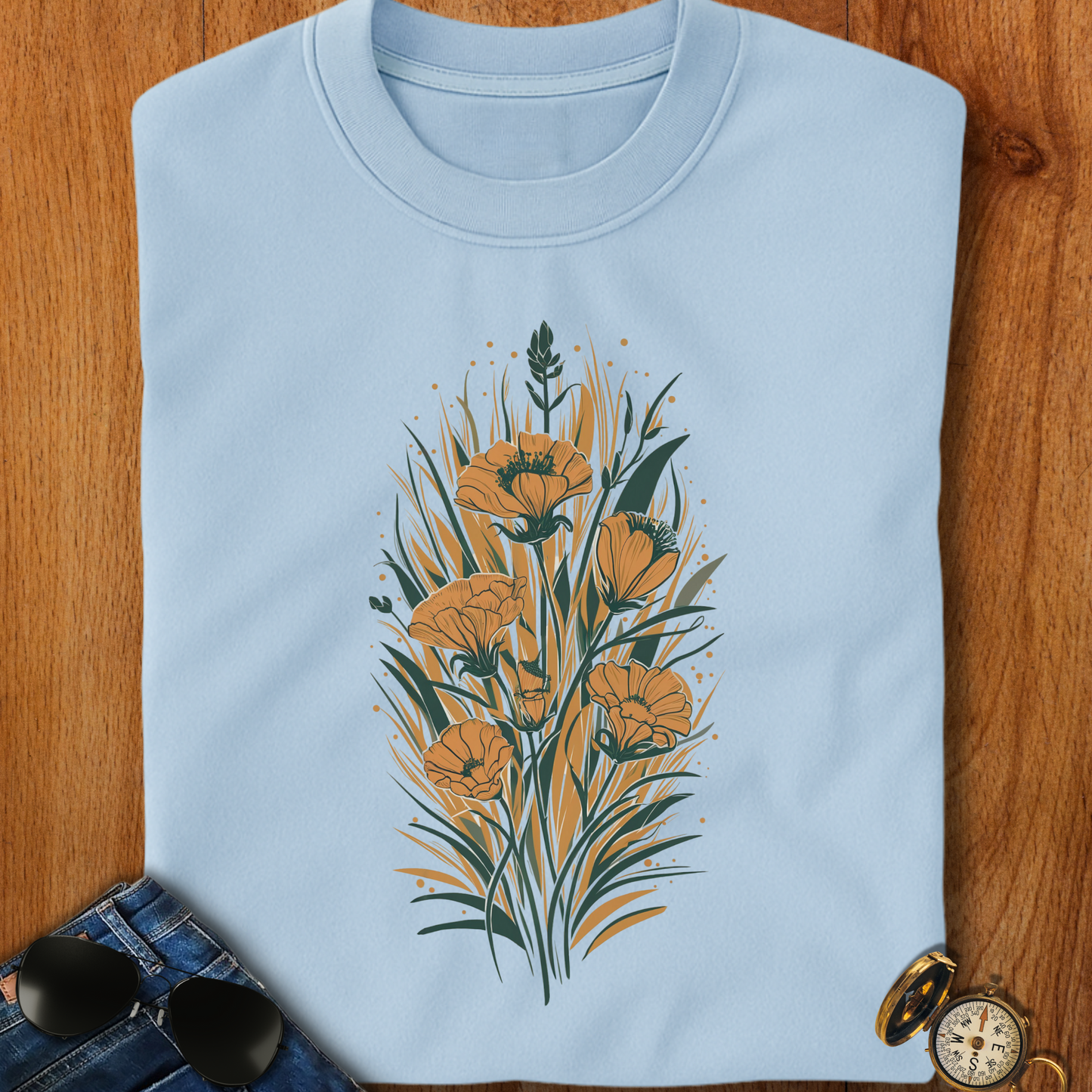 Golden Flowers Camping T-Shirt