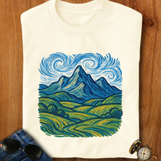 Artistic Swirling Mountains Camping T-Shirt