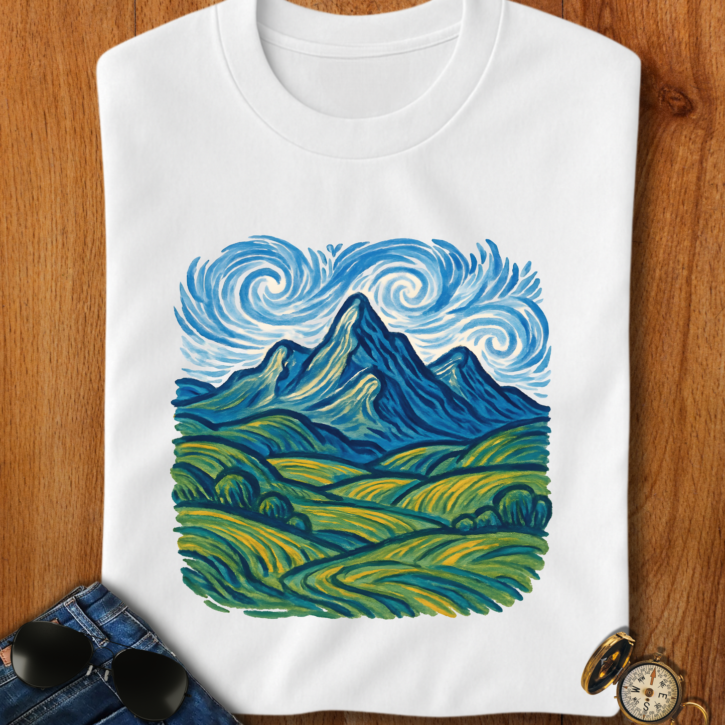 Artistic Swirling Mountains Camping T-Shirt