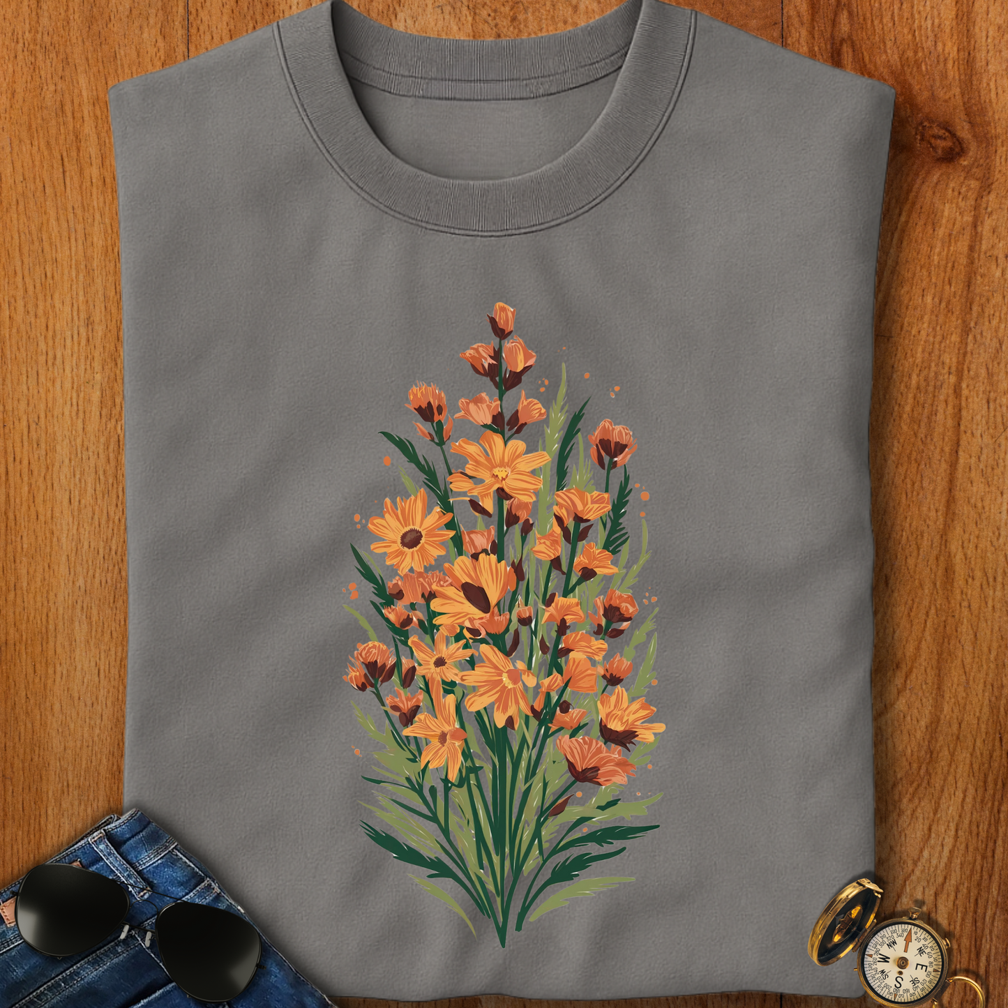 Orange Flowers Camping T-Shirt