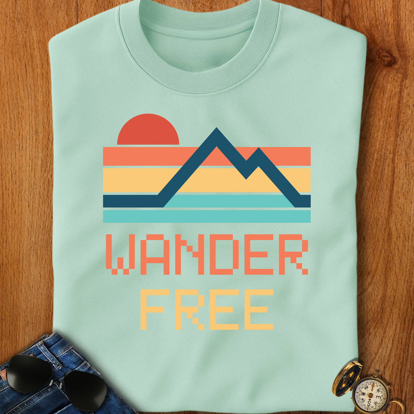 Wander Free Retro Camping, Hiking, Backpacking T-Shirt