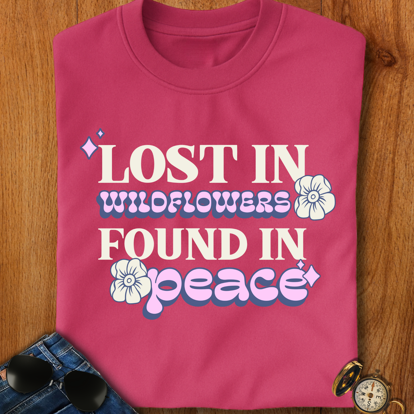 Lost in Wild Flowers, Found in Peace floral T-Shirt