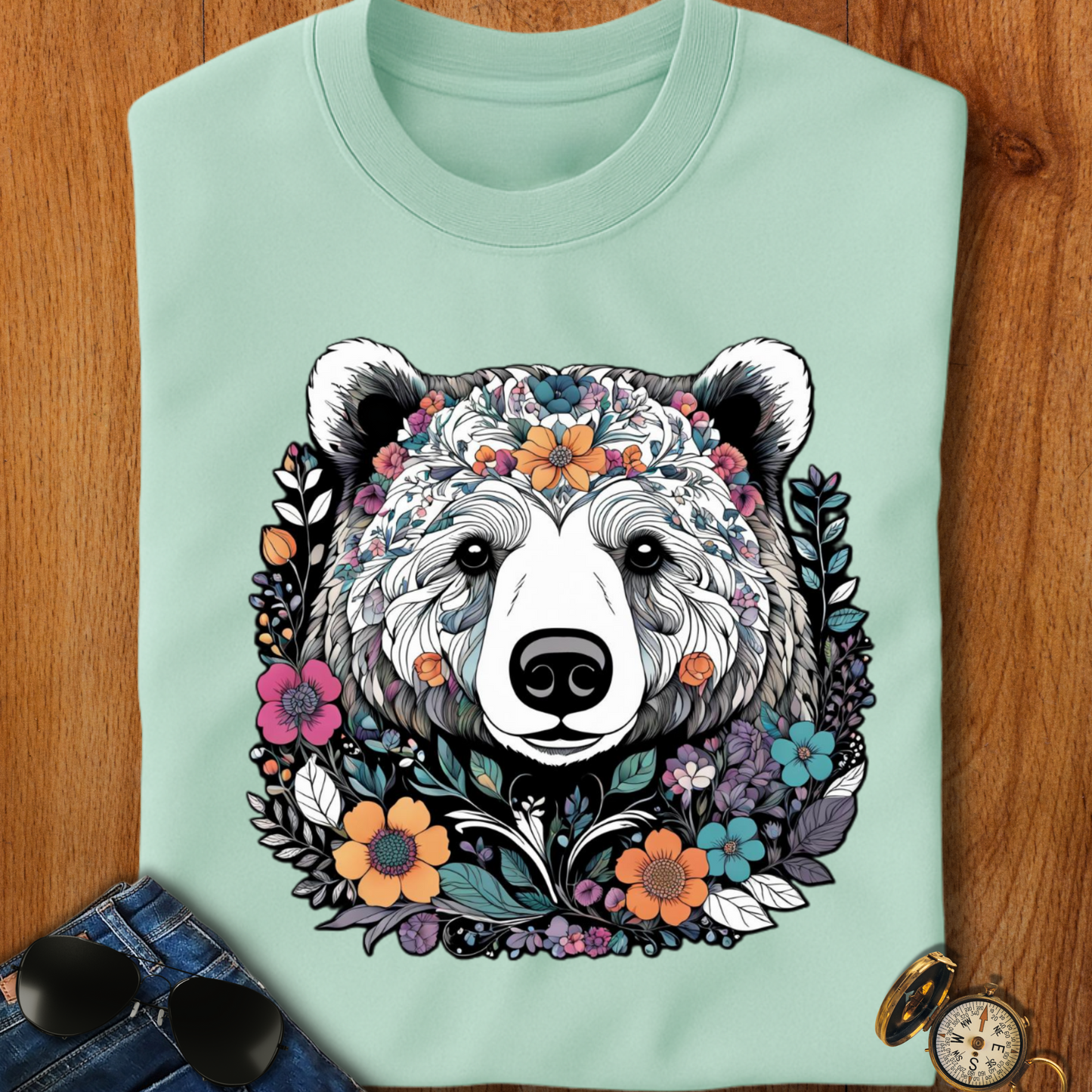 Floral Brown Bear T-Shirt