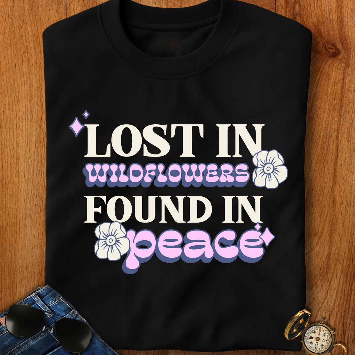 Lost in Wild Flowers, Found in Peace floral T-Shirt