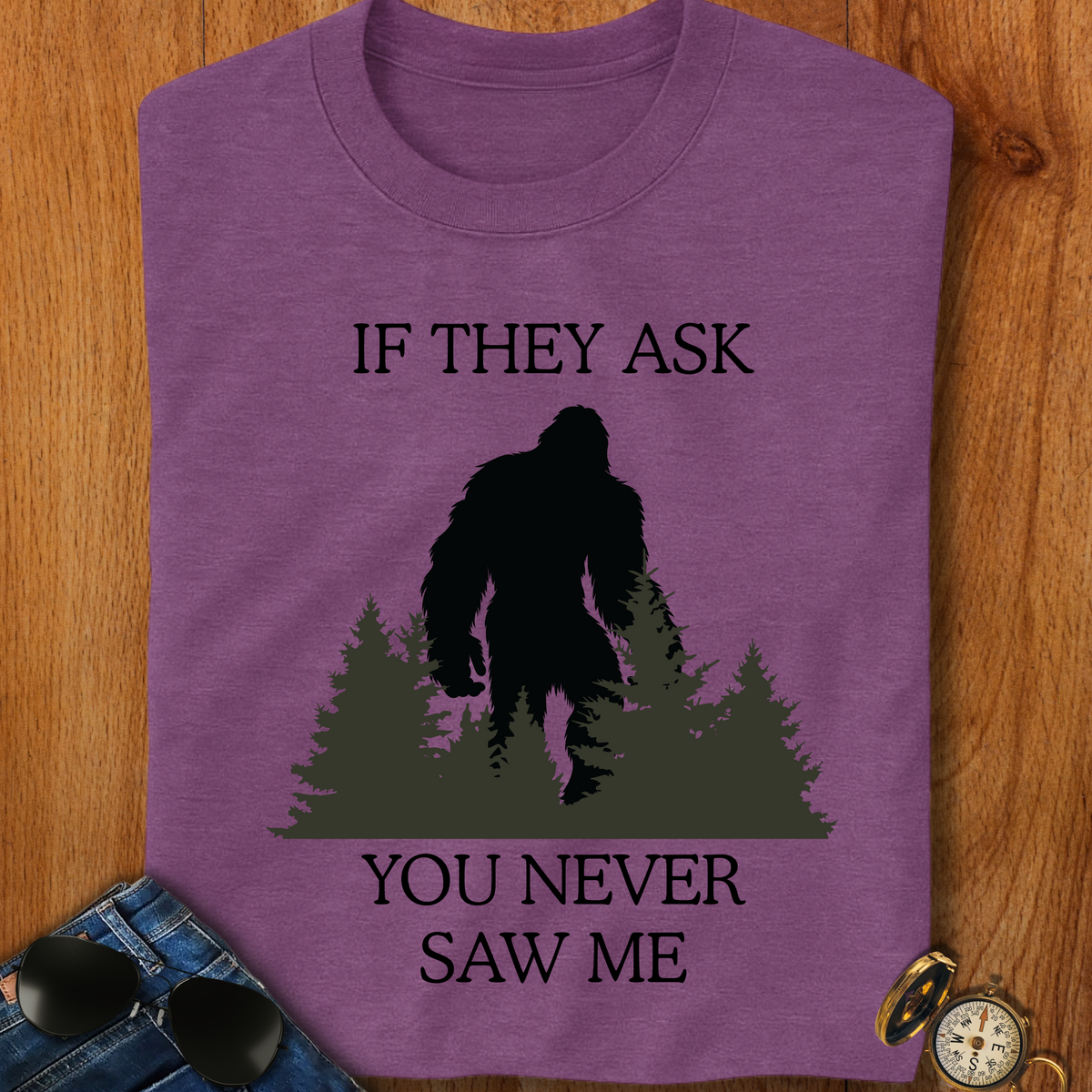 Yeti, Bigfoot Hiding Funny Hiking, Camping T-Shirt