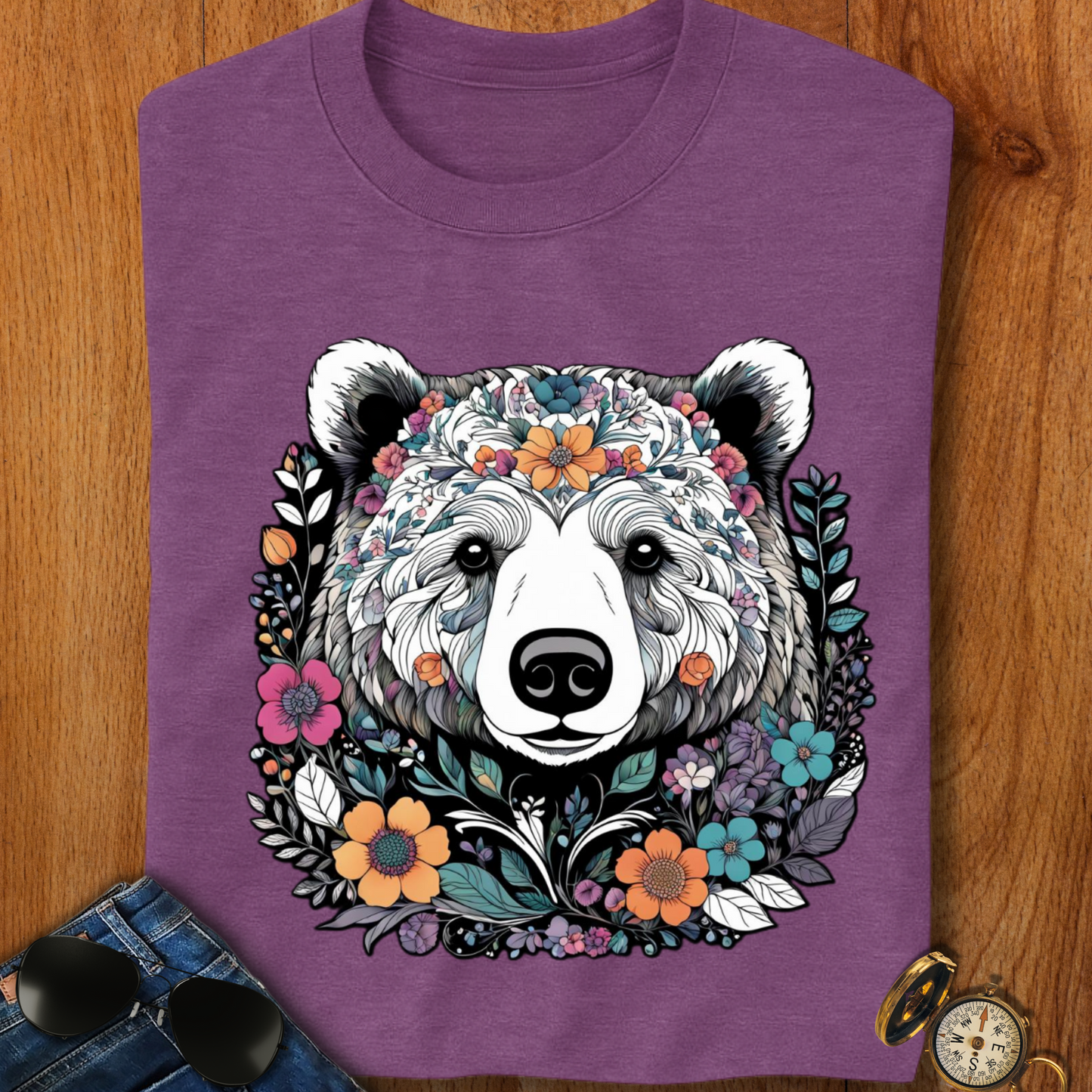 Floral Brown Bear T-Shirt