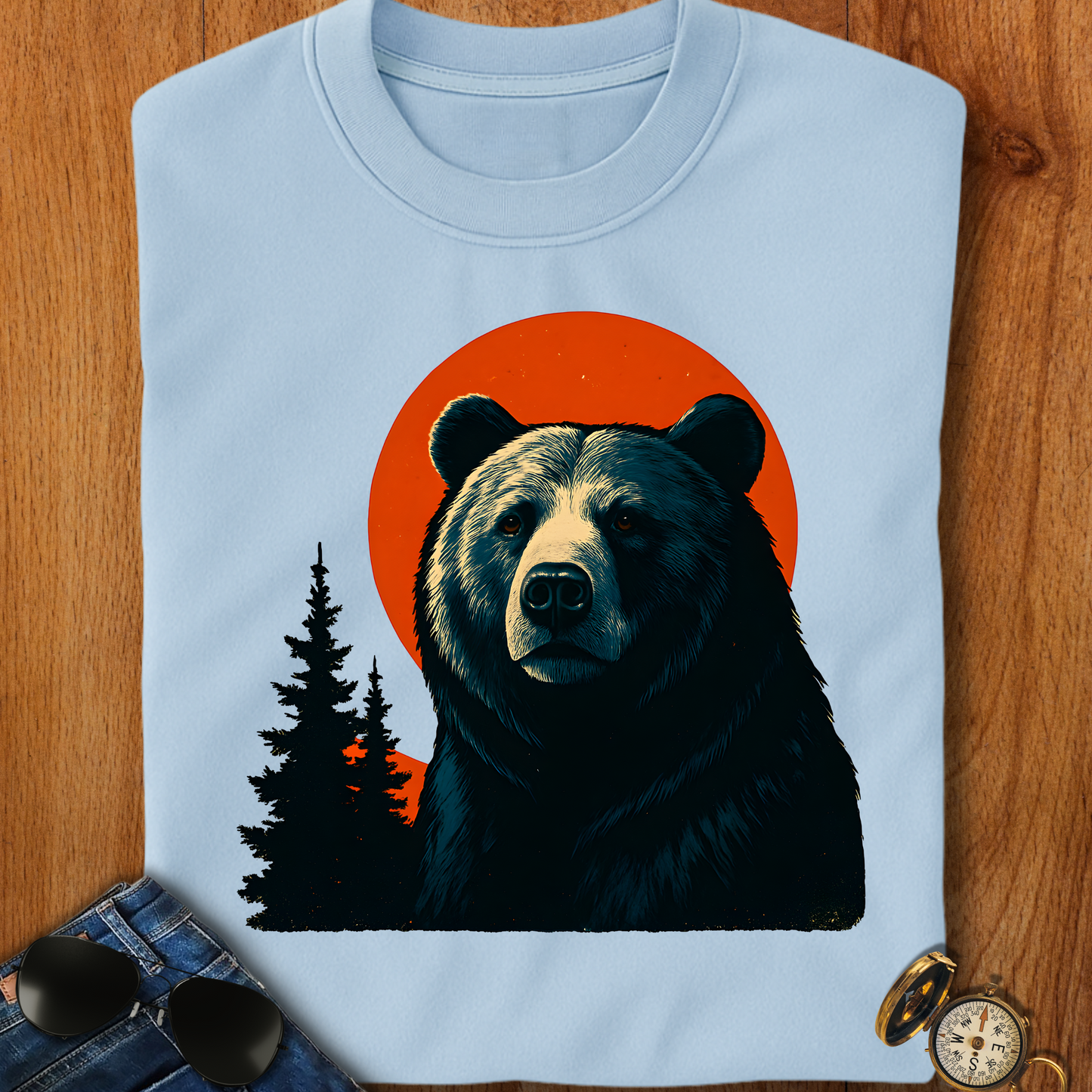 Majestic Retro Bear Camping T-Shirt