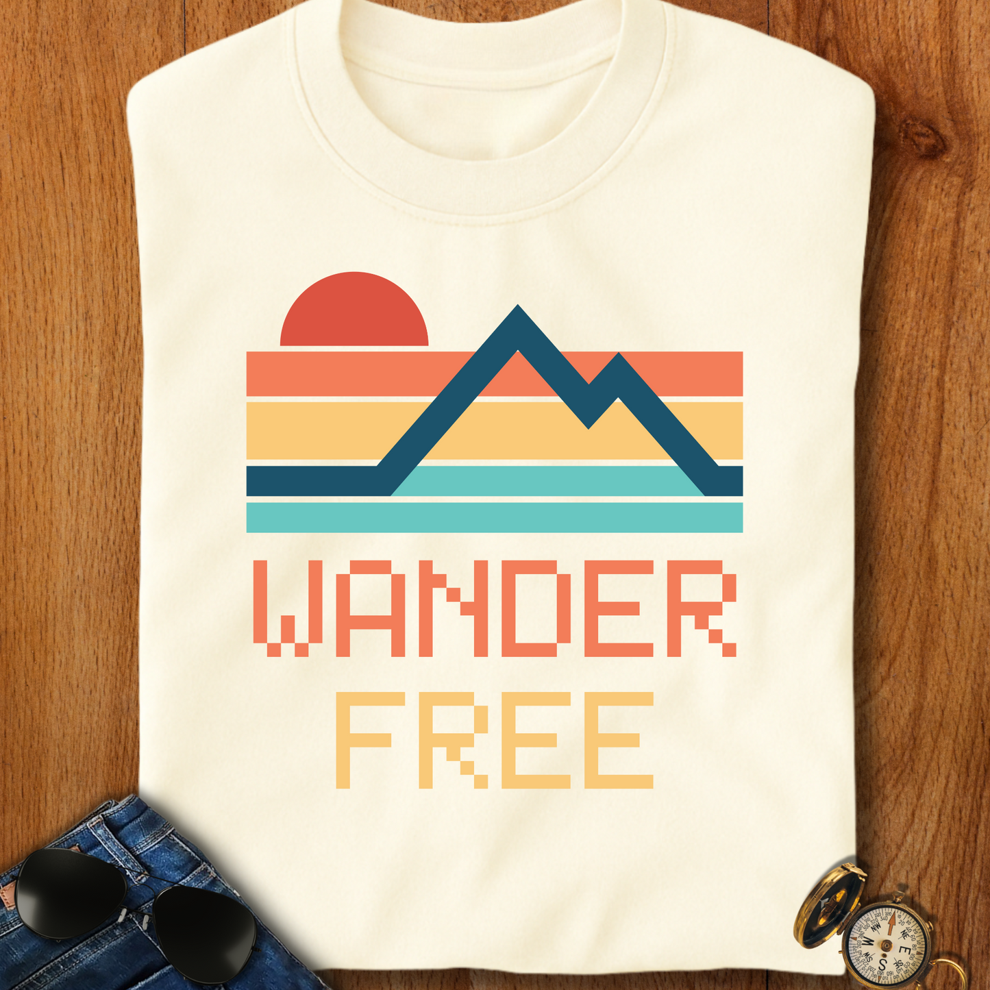 Wander Free Retro Camping, Hiking, Backpacking T-Shirt