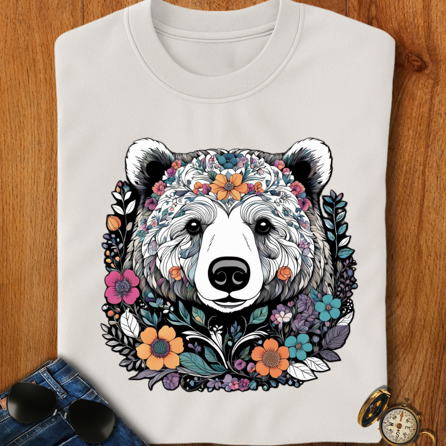 Floral Brown Bear T-Shirt