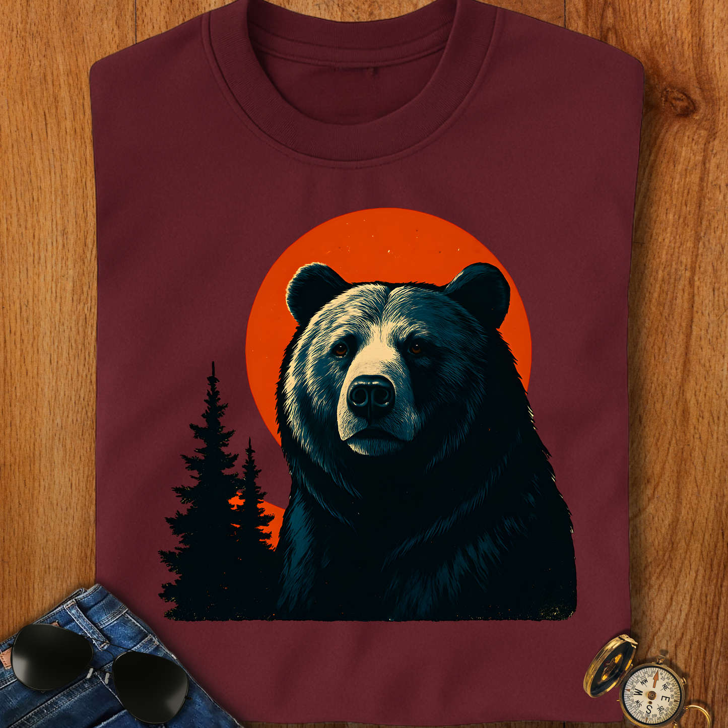 Majestic Retro Bear Camping T-Shirt