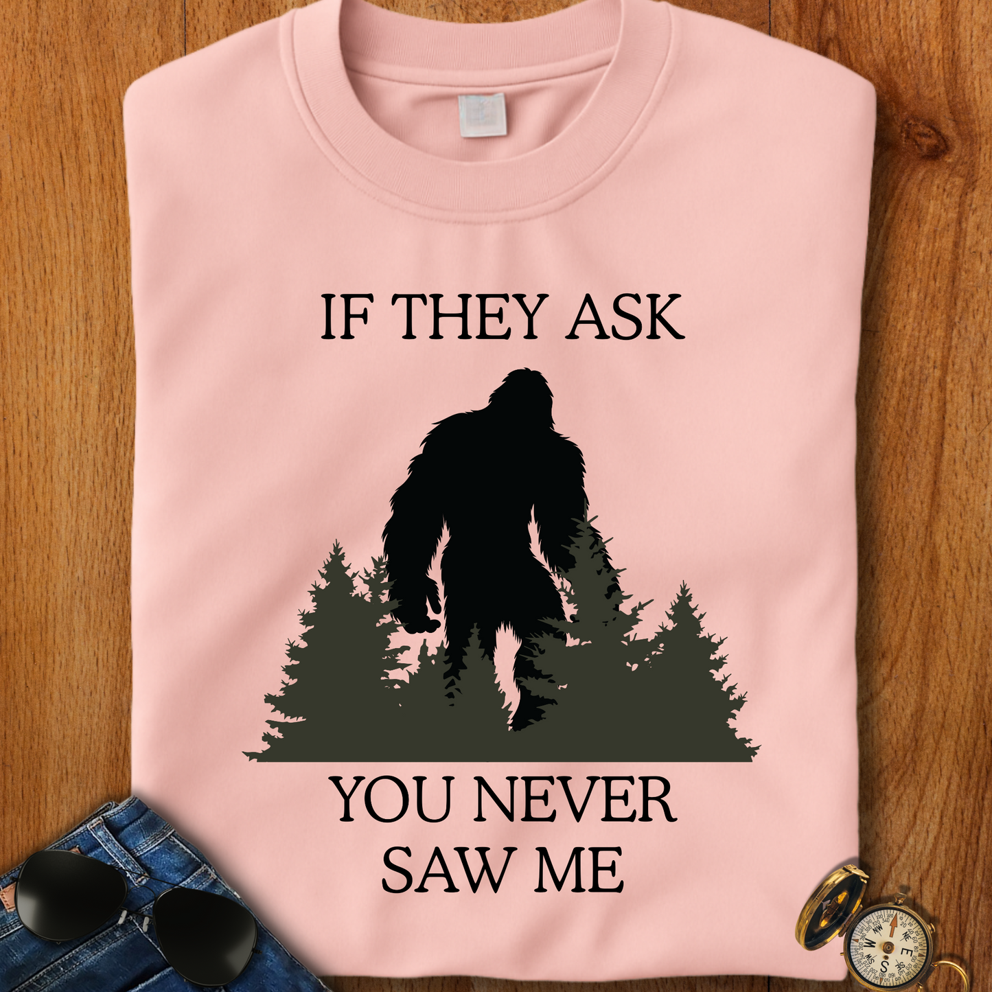 Yeti, Bigfoot Hiding Funny Hiking, Camping T-Shirt
