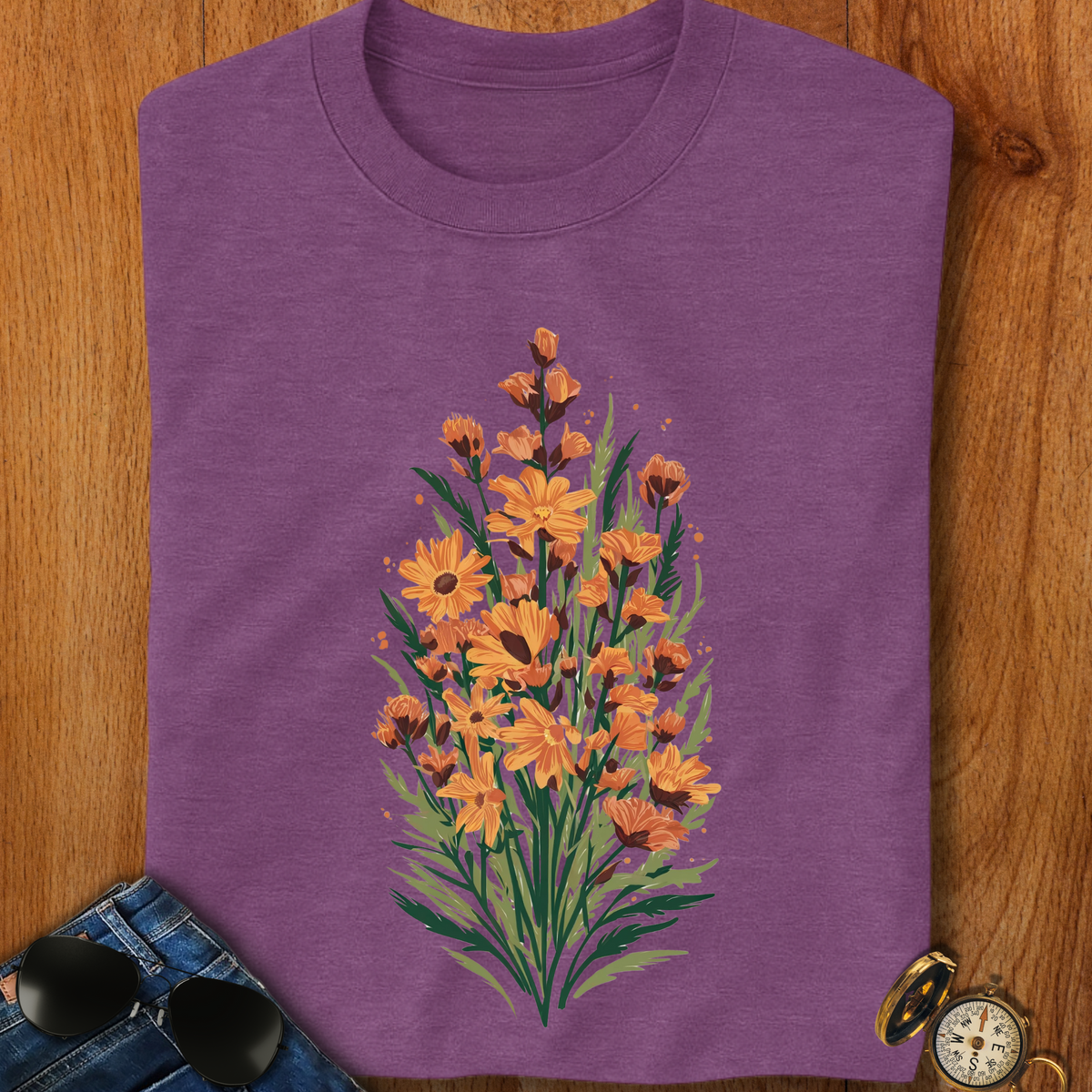 Orange Flowers Camping T-Shirt