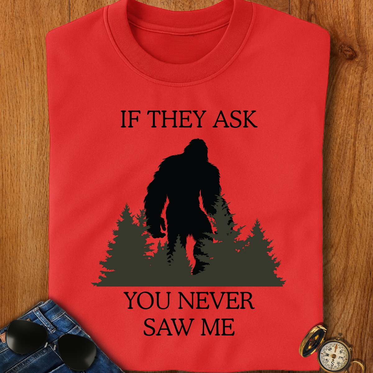 Yeti, Bigfoot Hiding Funny Hiking, Camping T-Shirt
