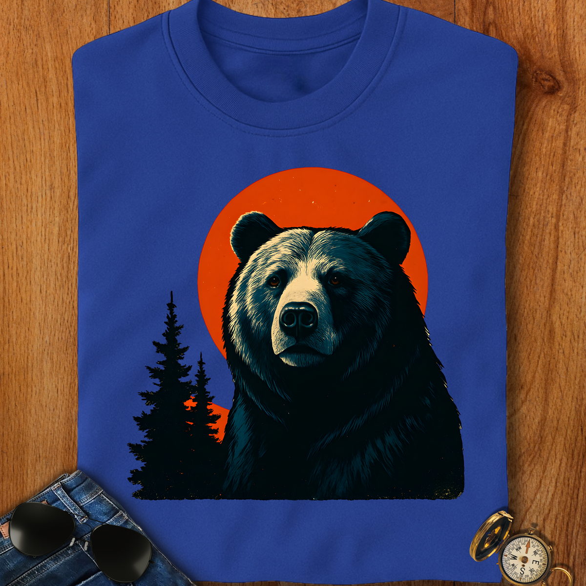 Majestic Retro Bear Camping T-Shirt