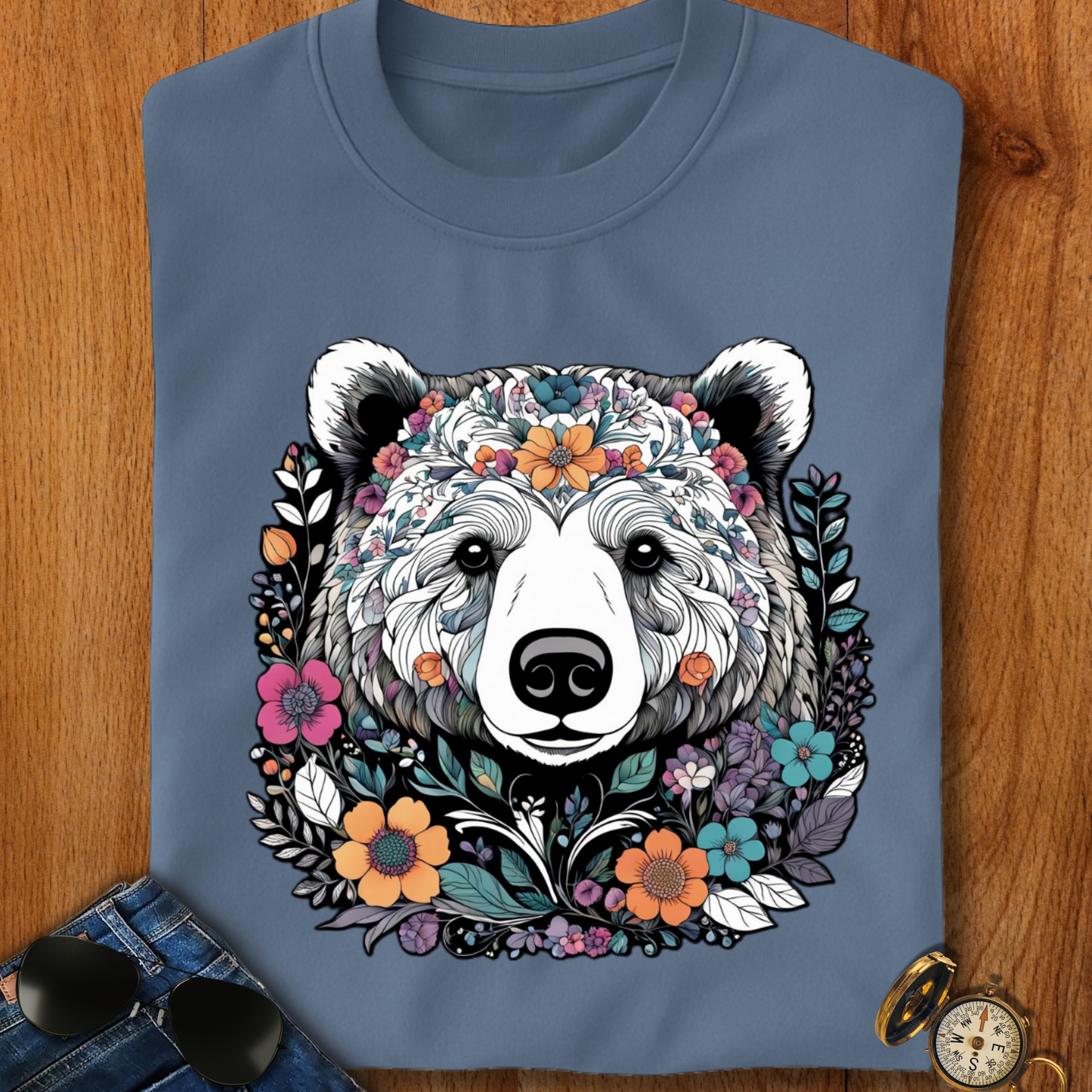 Floral Brown Bear T-Shirt