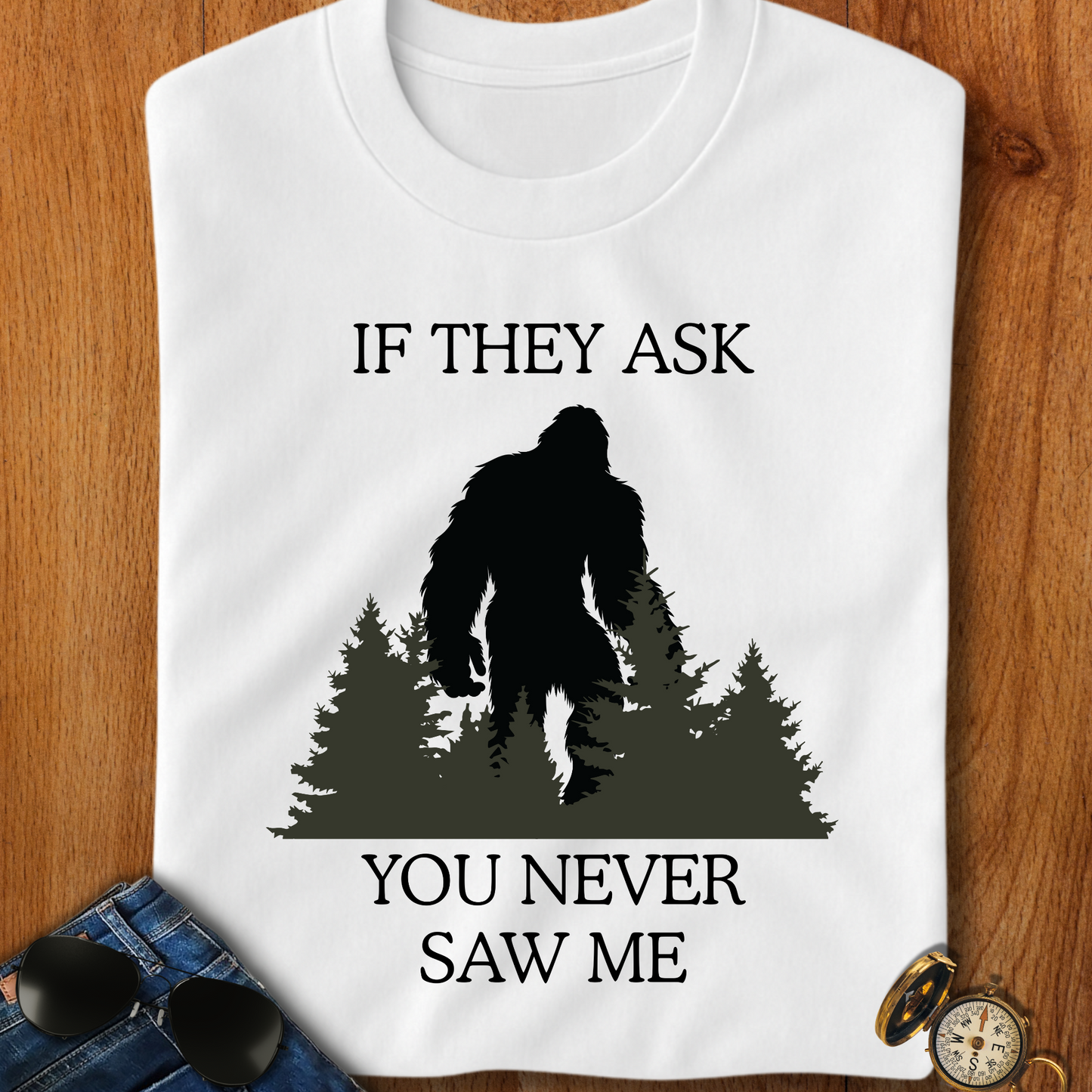 Yeti, Bigfoot Hiding Funny Hiking, Camping T-Shirt