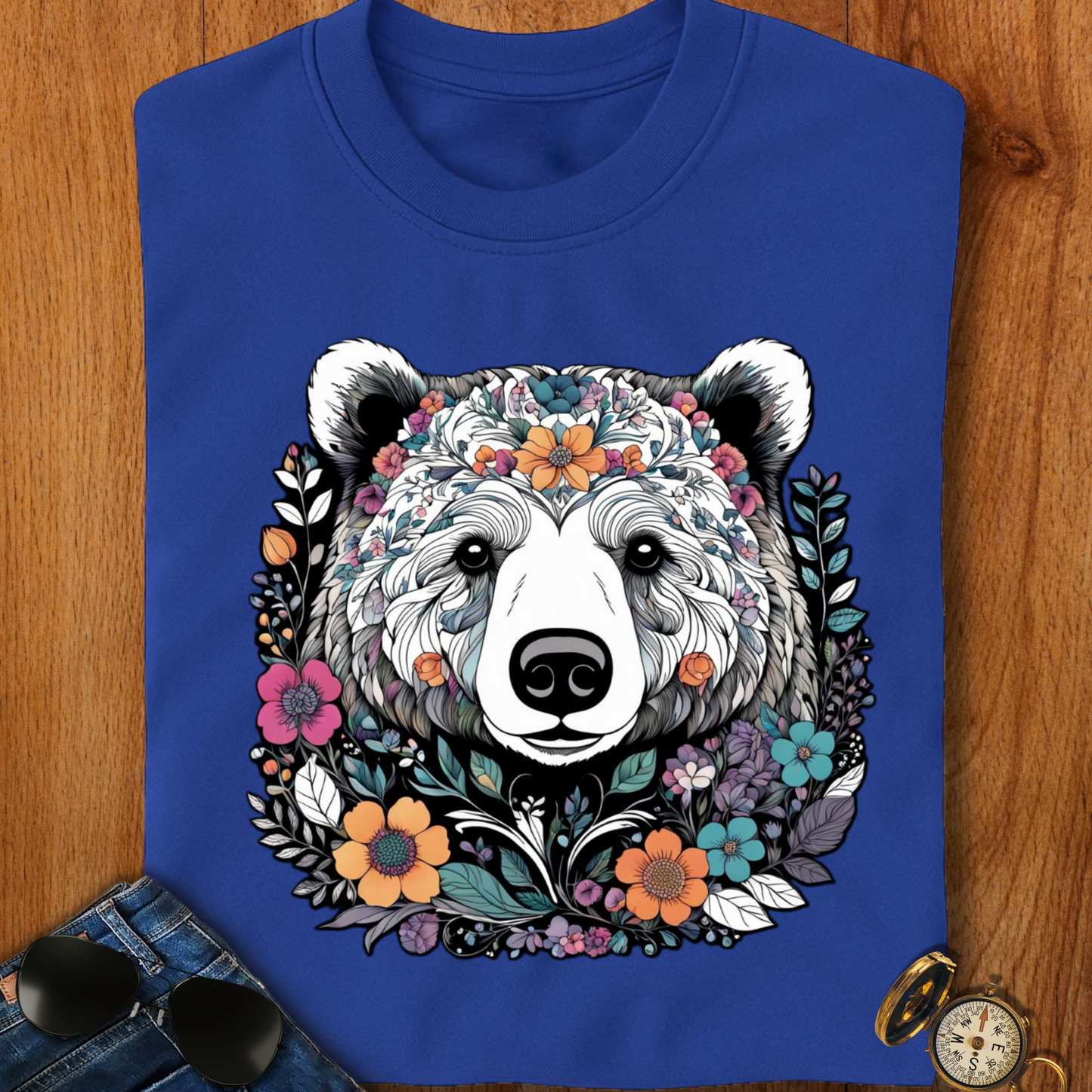 Floral Brown Bear T-Shirt