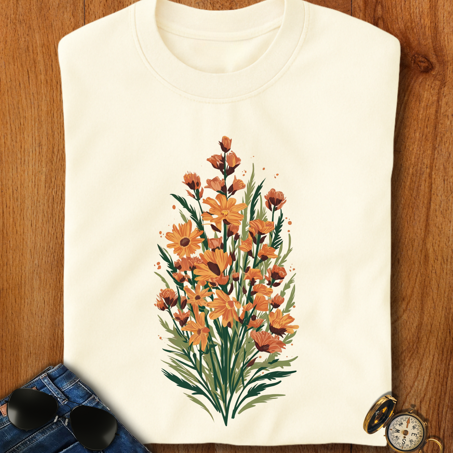 Orange Flowers Camping T-Shirt