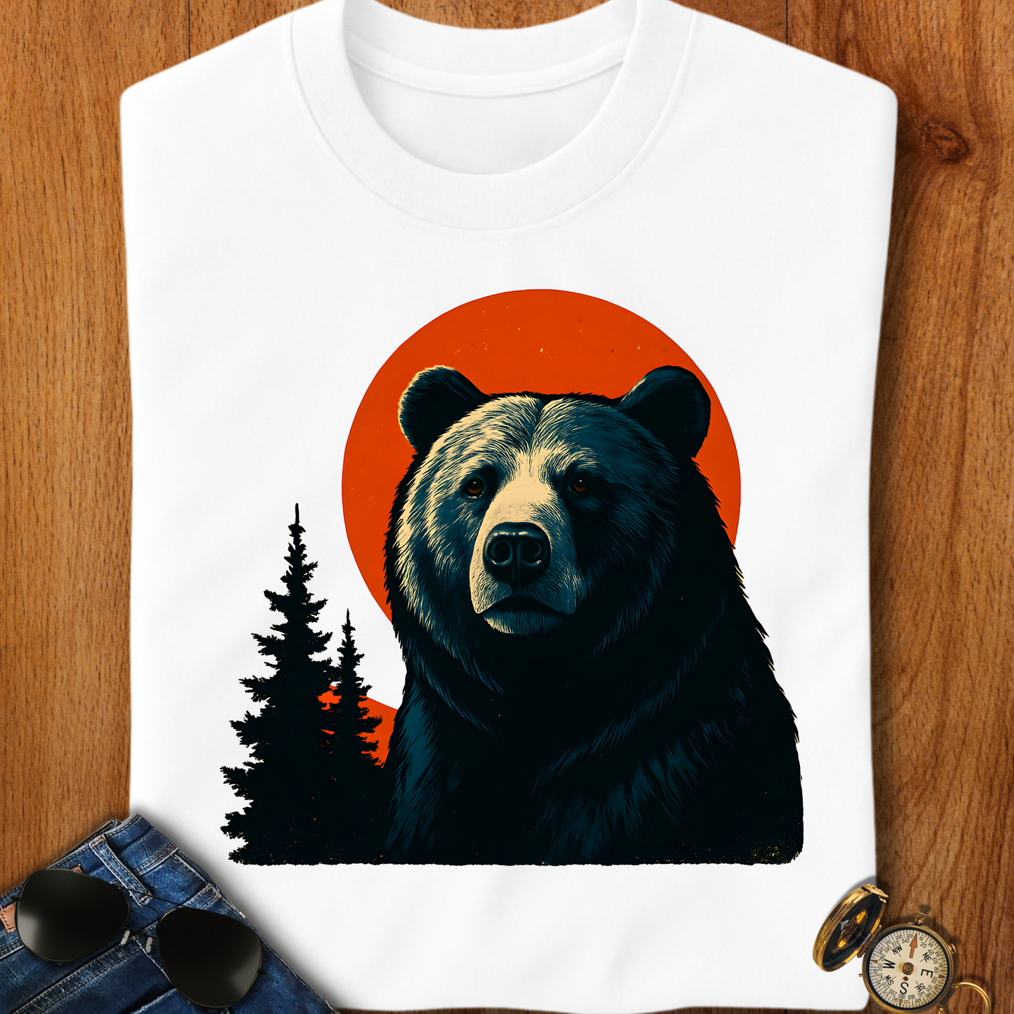 Majestic Retro Bear Camping T-Shirt