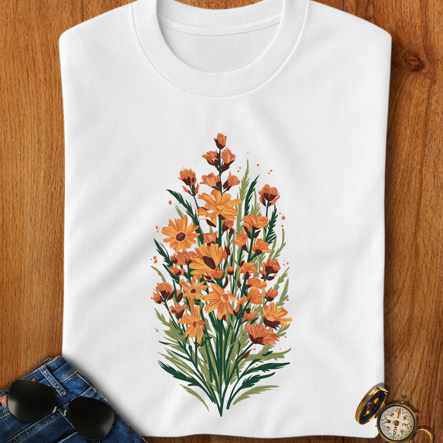 Orange Flowers Camping T-Shirt