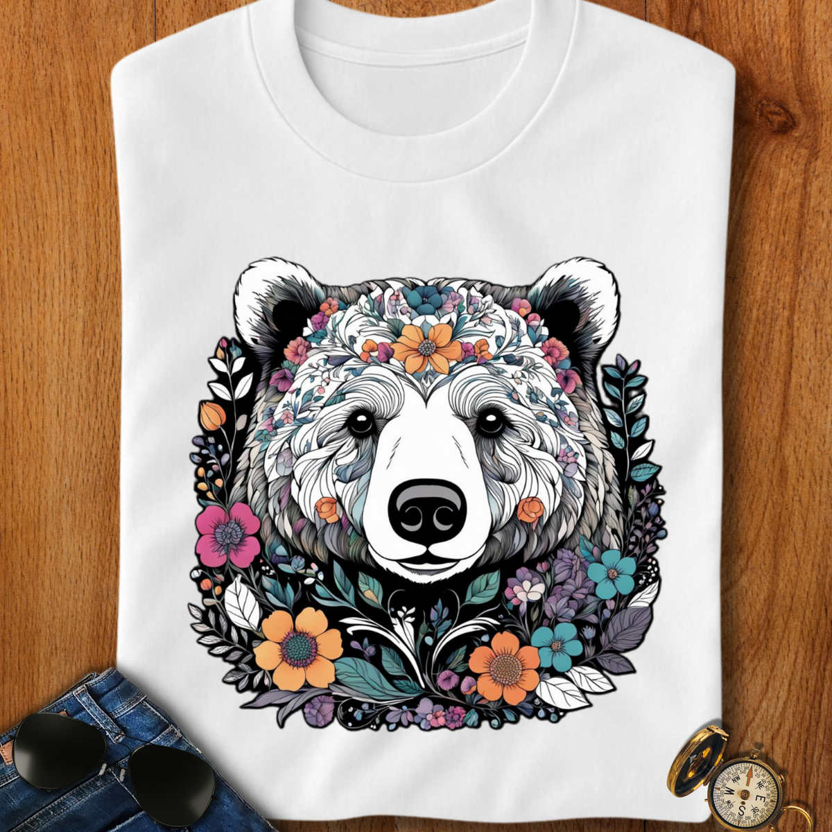 Floral Brown Bear T-Shirt