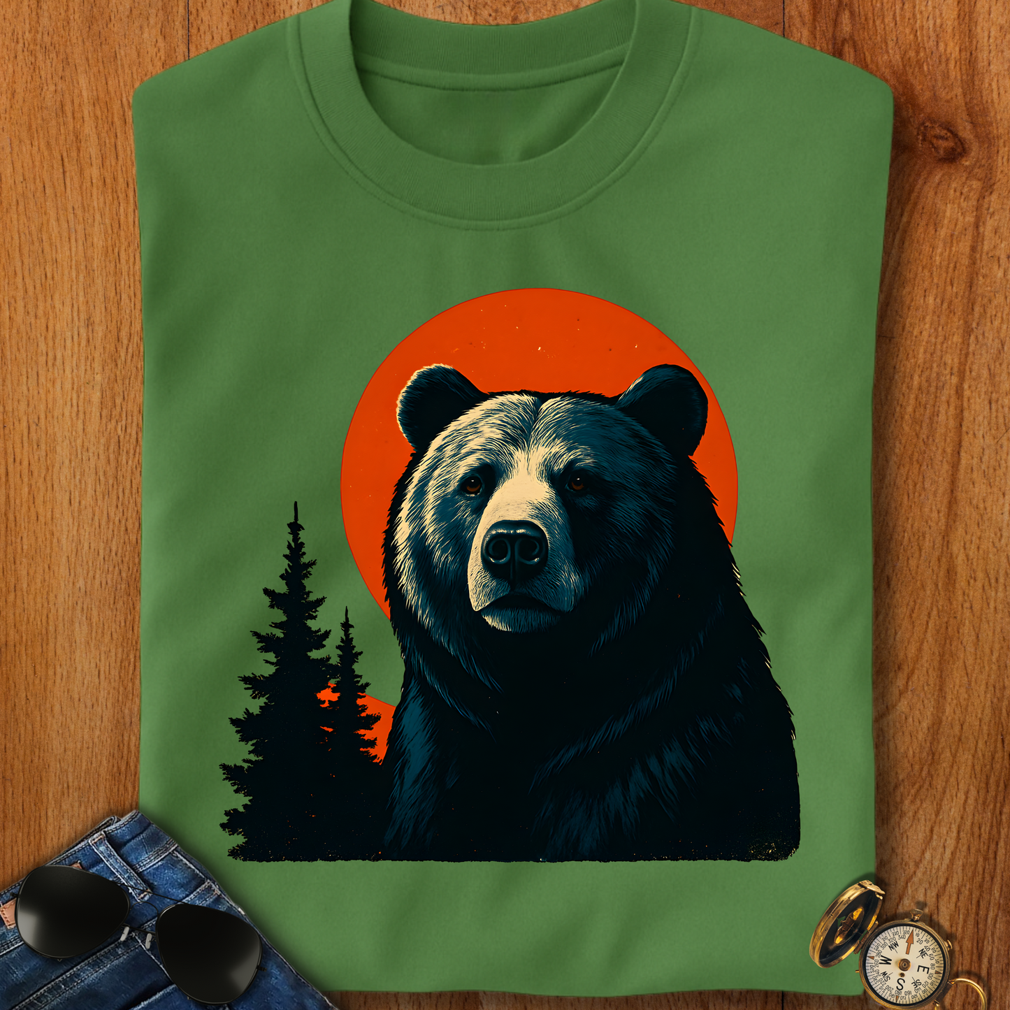 Majestic Retro Bear Camping T-Shirt