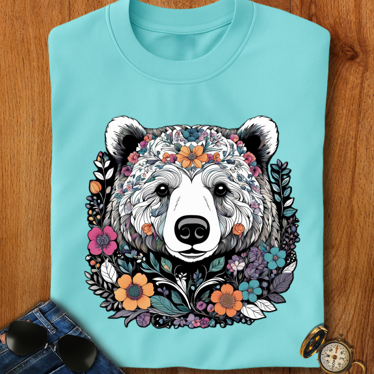 Floral Brown Bear T-Shirt