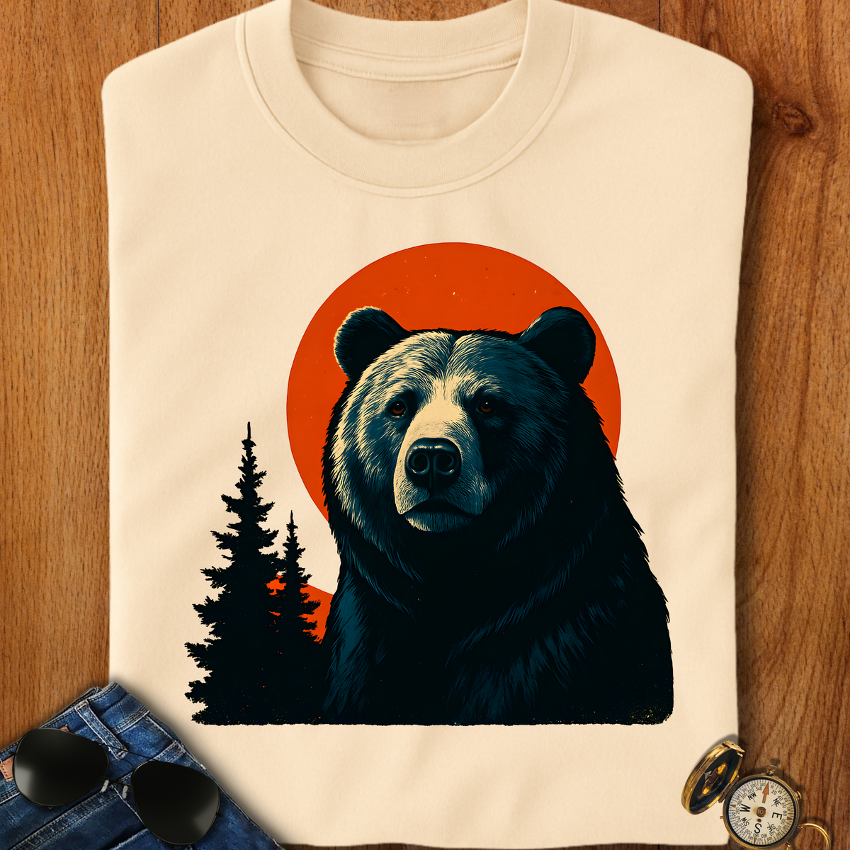 Majestic Retro Bear Camping T-Shirt