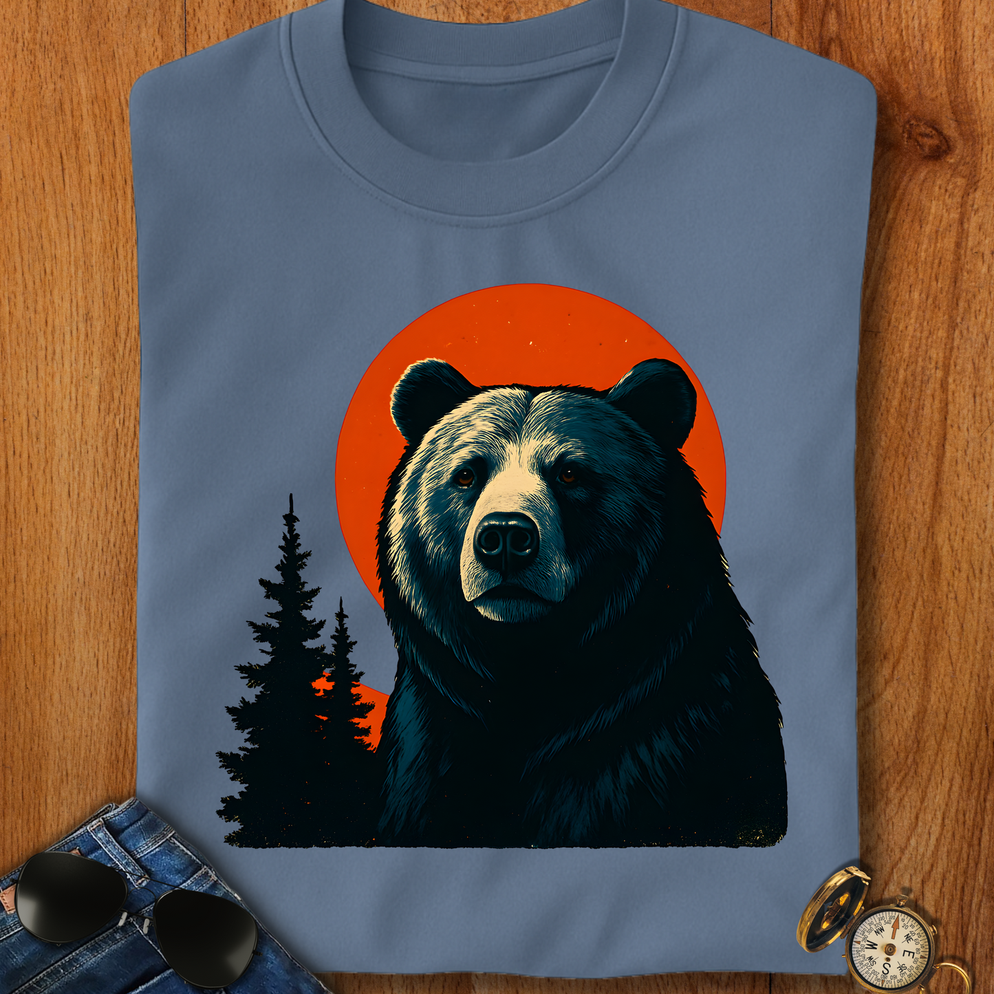 Majestic Retro Bear Camping T-Shirt