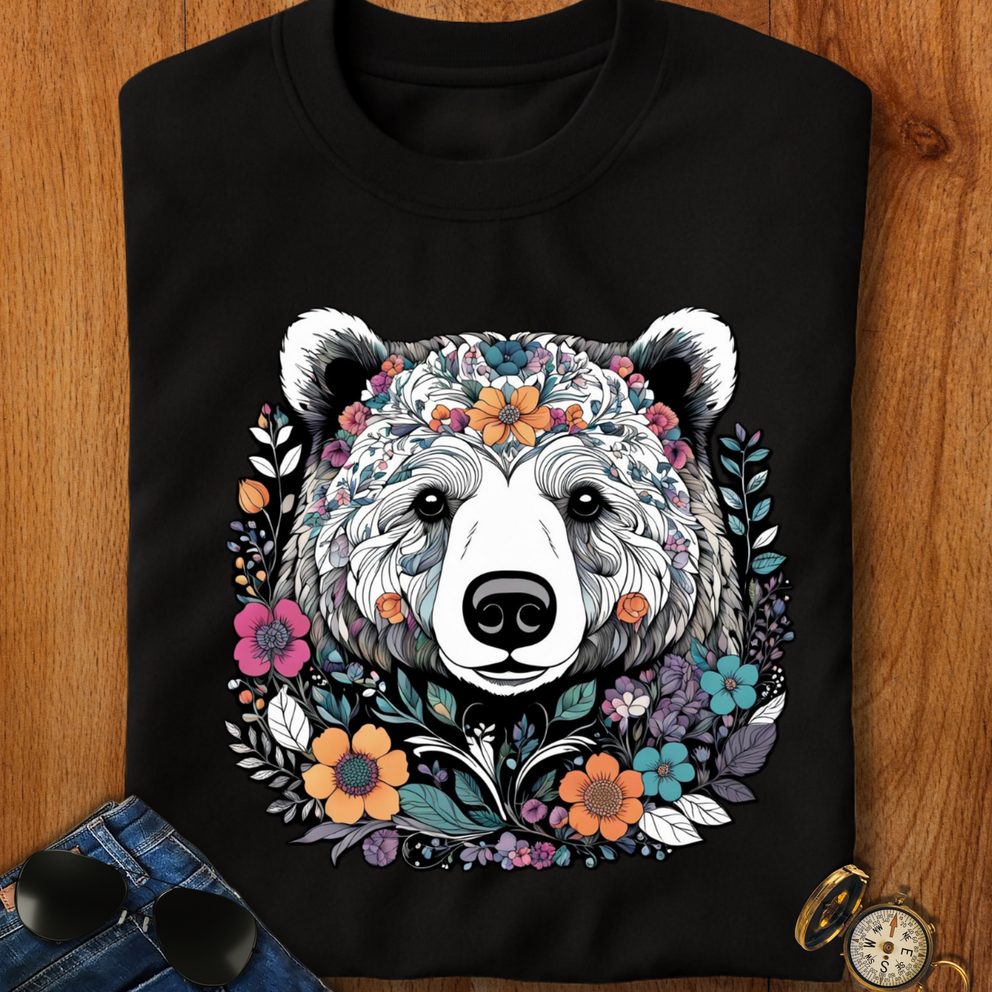 Floral Brown Bear T-Shirt