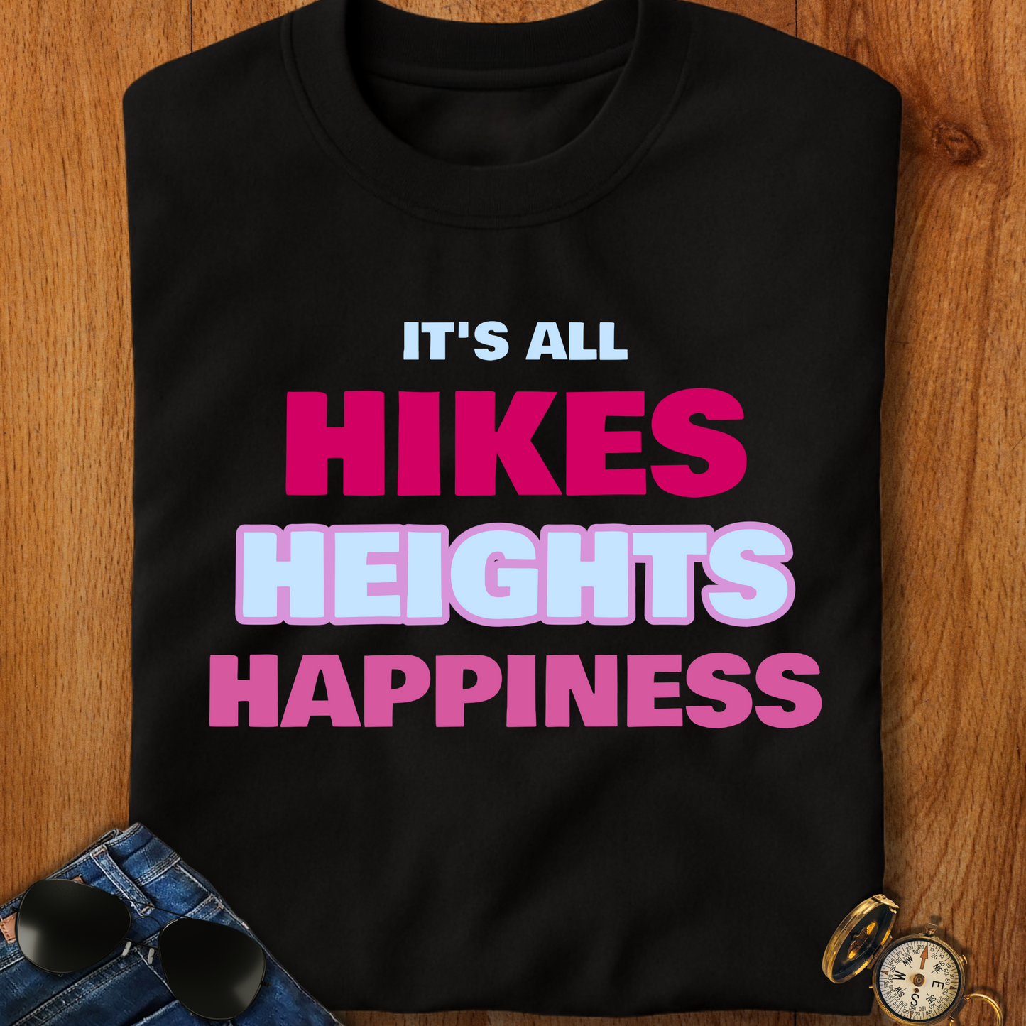 Hikes Heights and Happiness Backpacking T-Shirt
