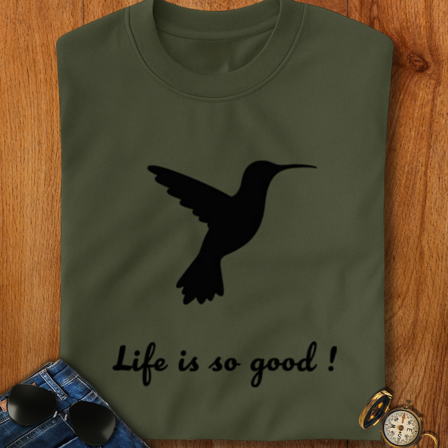 Life is Good Hummingbird Camping T-Shirt