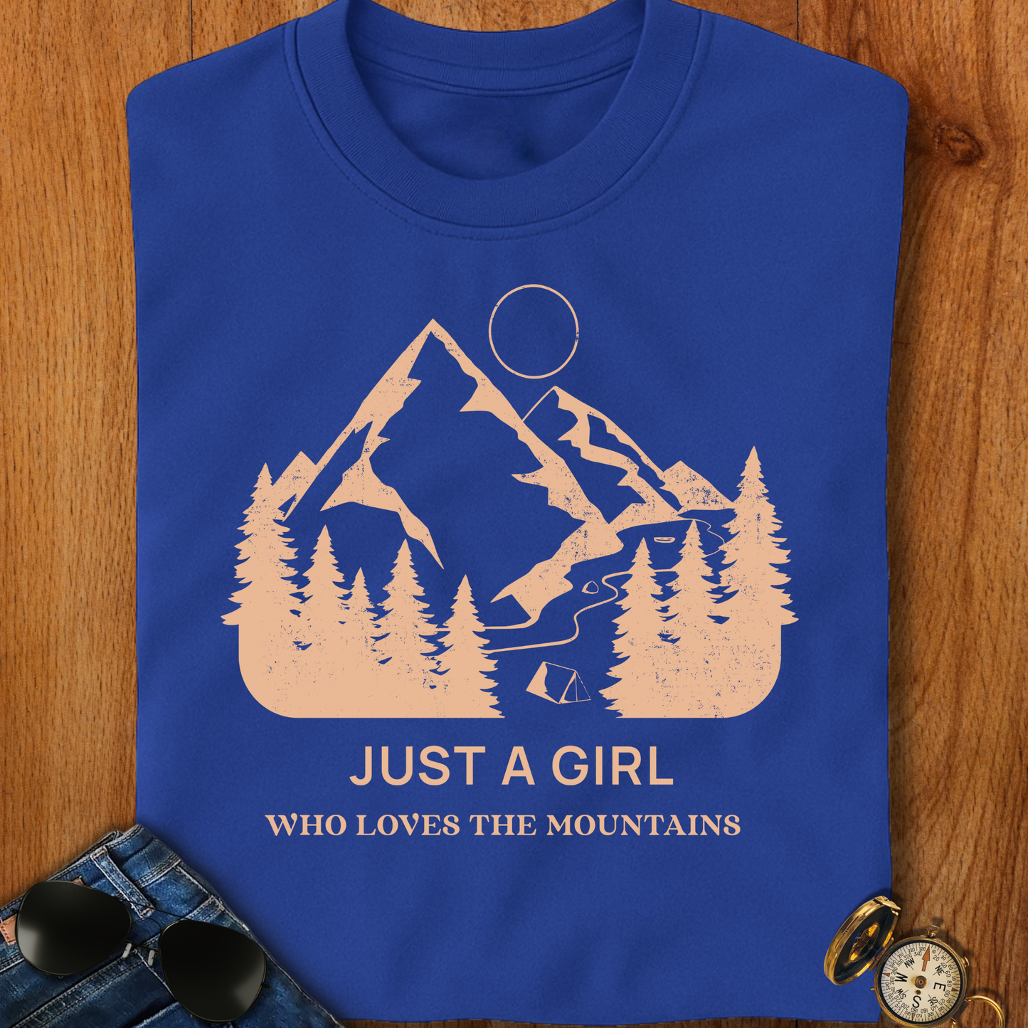 Girl Who Loves Mountains Camping T-Shirt