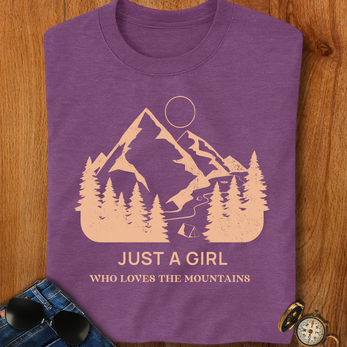Girl Who Loves Mountains Camping T-Shirt