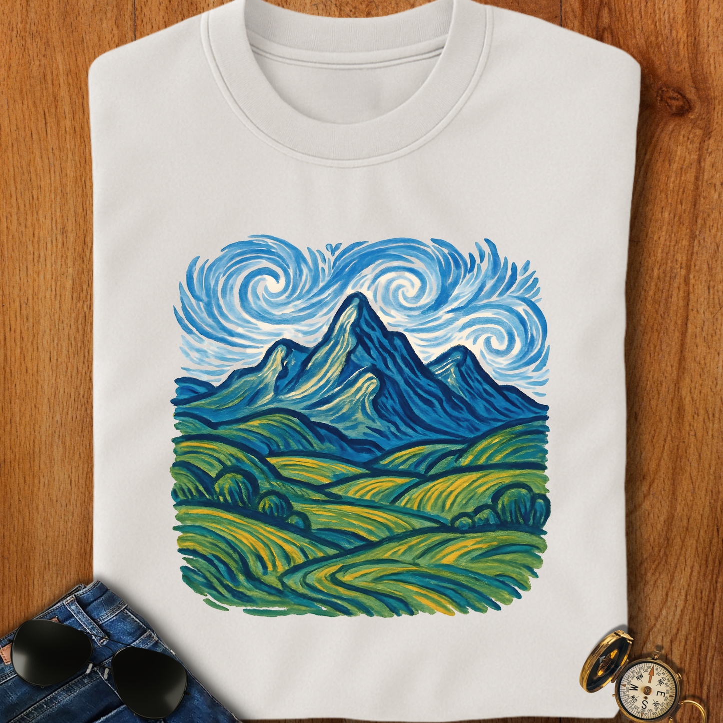 Artistic Swirling Mountains Camping T-Shirt
