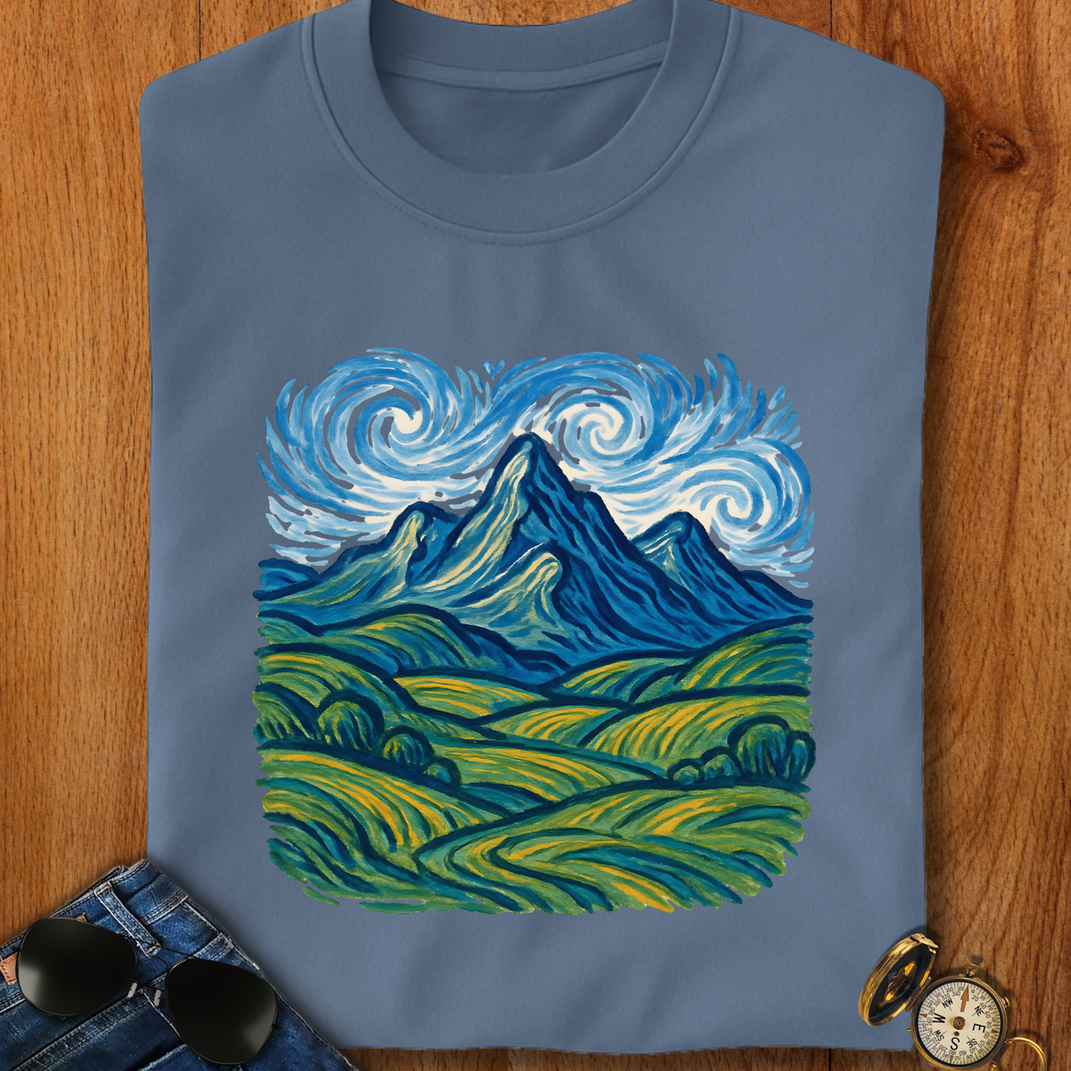 Artistic Swirling Mountains Camping T-Shirt