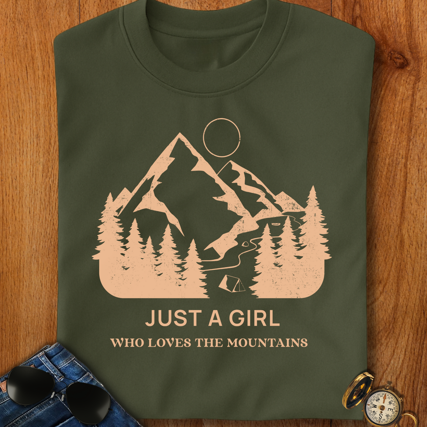 Girl Who Loves Mountains Camping T-Shirt