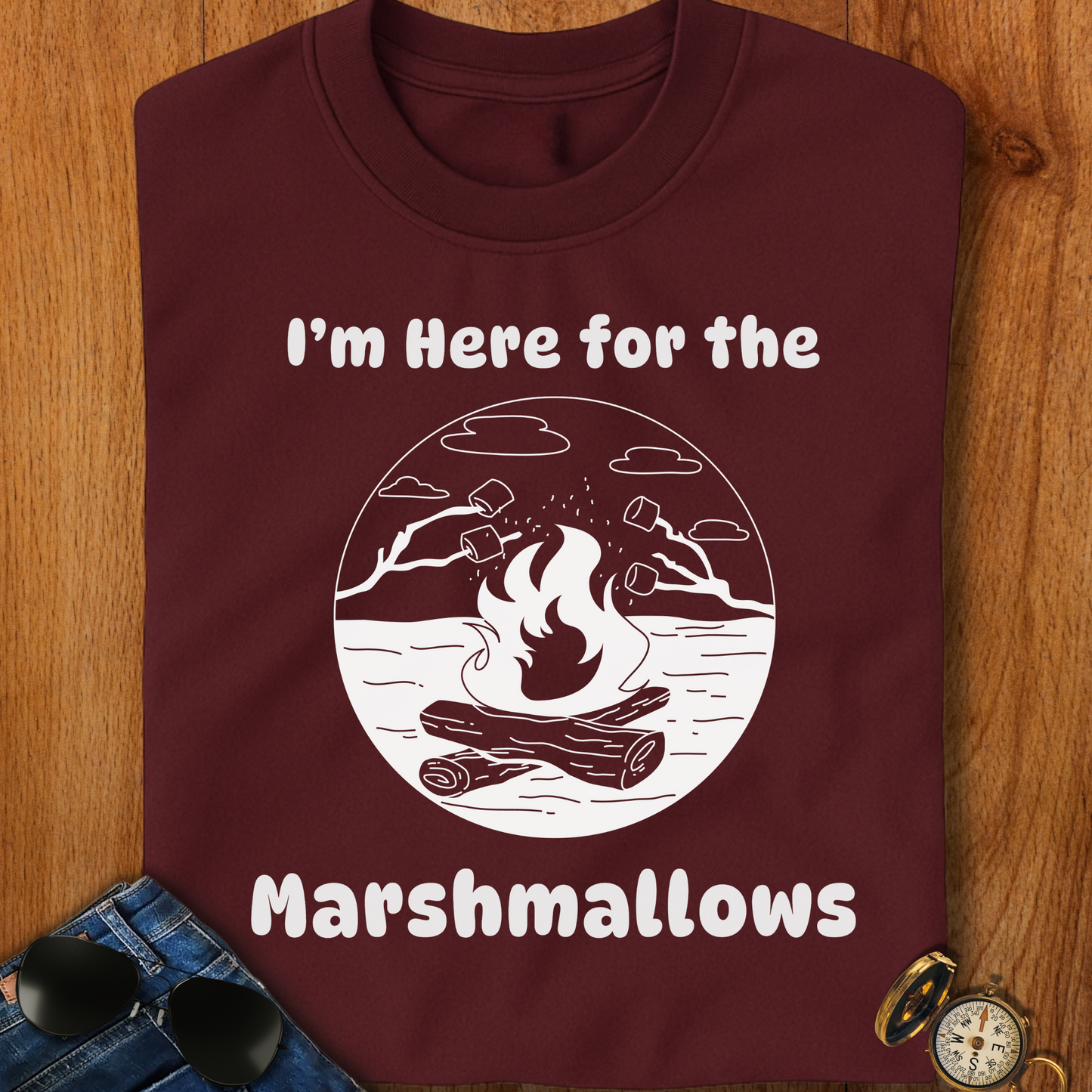 Here for the Marshmallows Camping T-Shirt