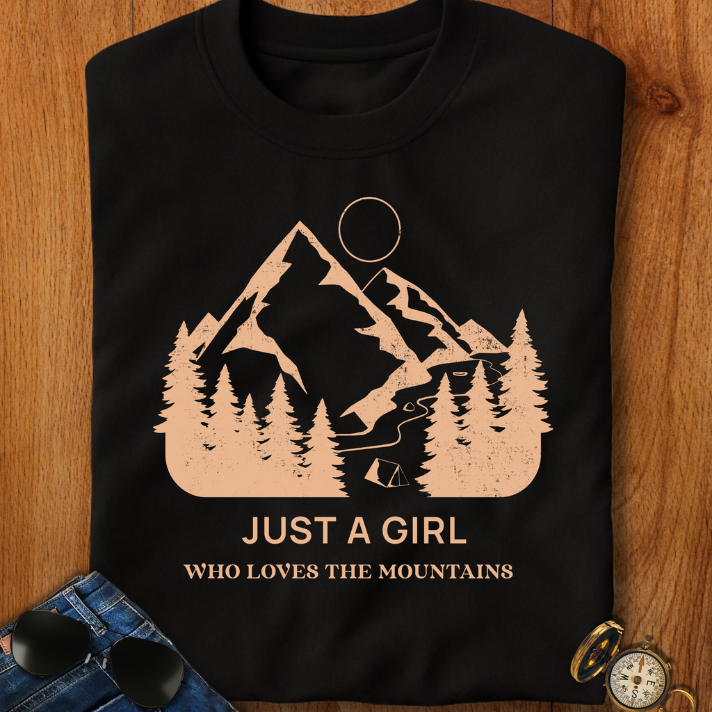 Girl Who Loves Mountains Camping T-Shirt
