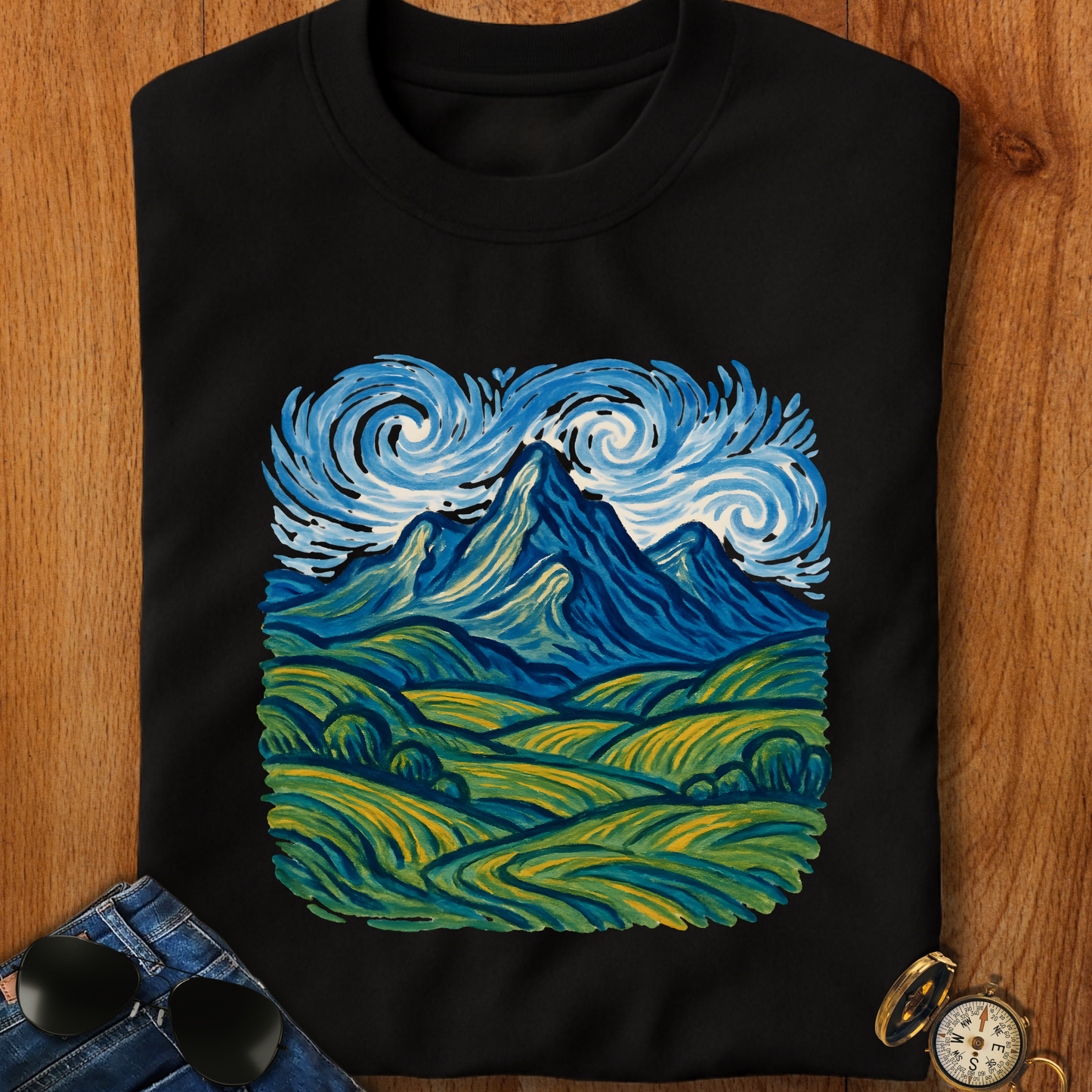 Artistic Swirling Mountains Camping T-Shirt